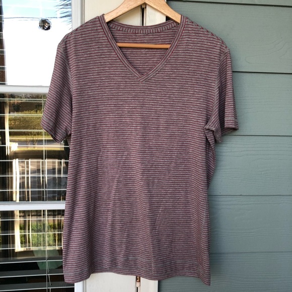 LULULEMON Men's Striped V Neck Short Sleeve Shirt Small? - Picture 1 of 5